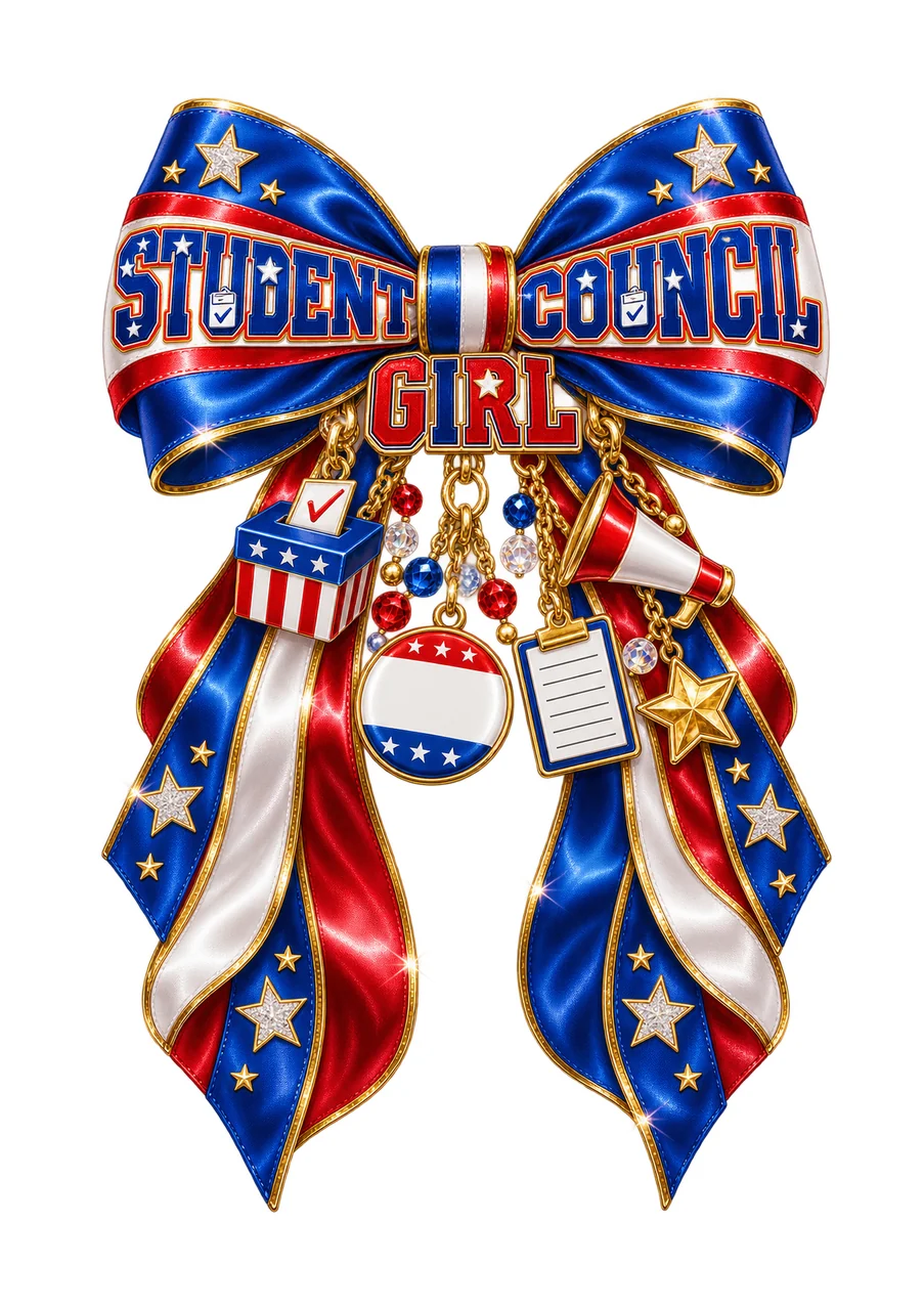 Student Council Girl Bow Charm PNG, Coquette Ribbon Sublimation, Transparent Digital Download