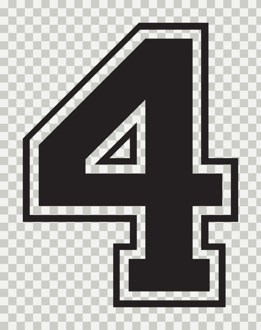 4 Number Design with block lettering, double outline, varsity and geometric shapes in black and white transparency and detail preview thumbnail