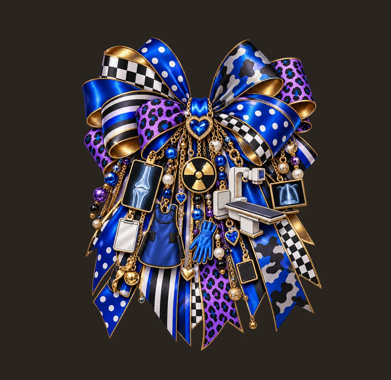 Radiologic Technologist Bow Charm PNG, Themed Gold Chain Charms, Coquette Ribbon Sublimation Design, Transparent Digital Download contrast preview thumbnail