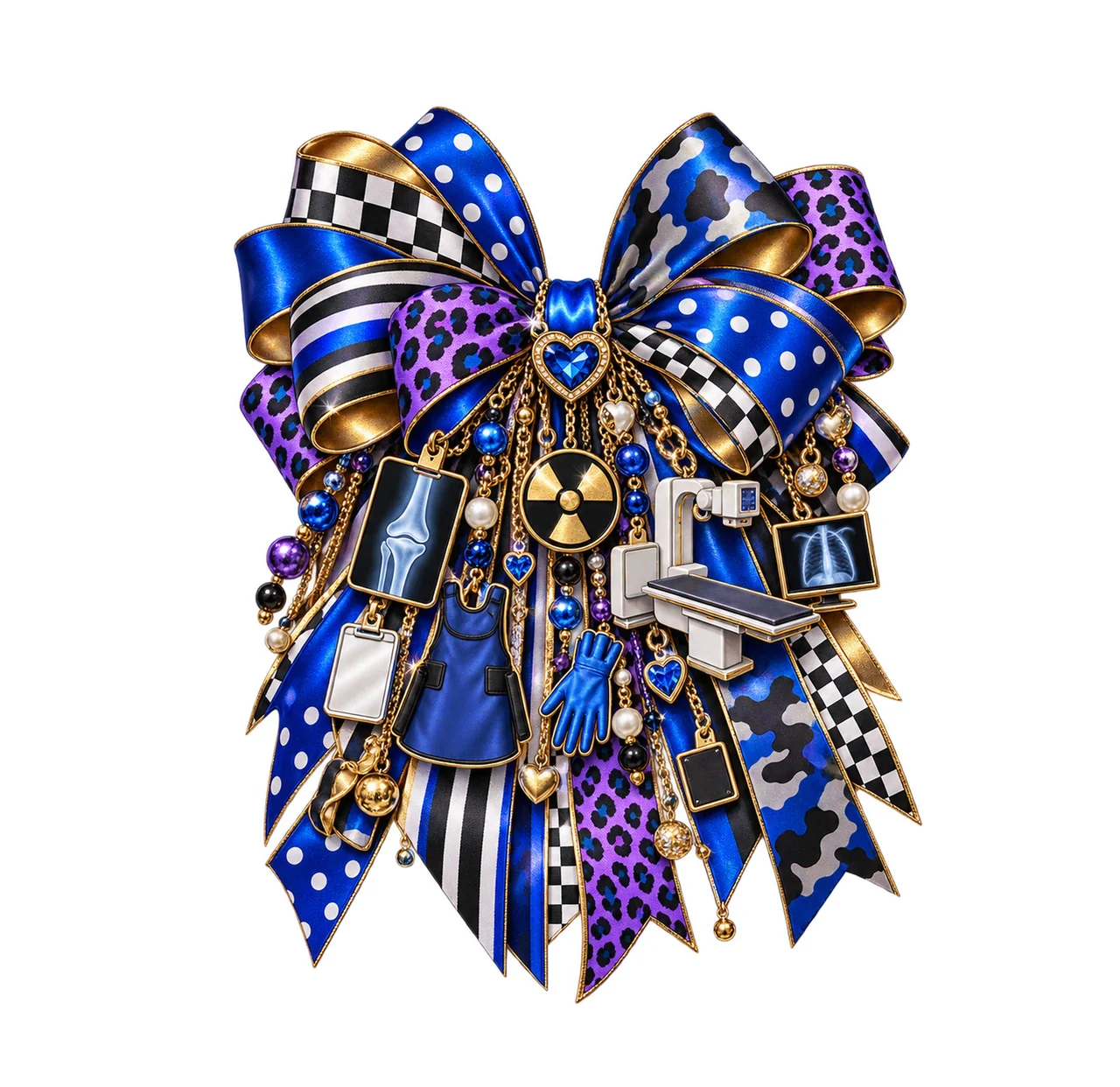 Radiologic Technologist Bow Charm PNG, Themed Gold Chain Charms, Coquette Ribbon Sublimation Design, Transparent Digital Download
