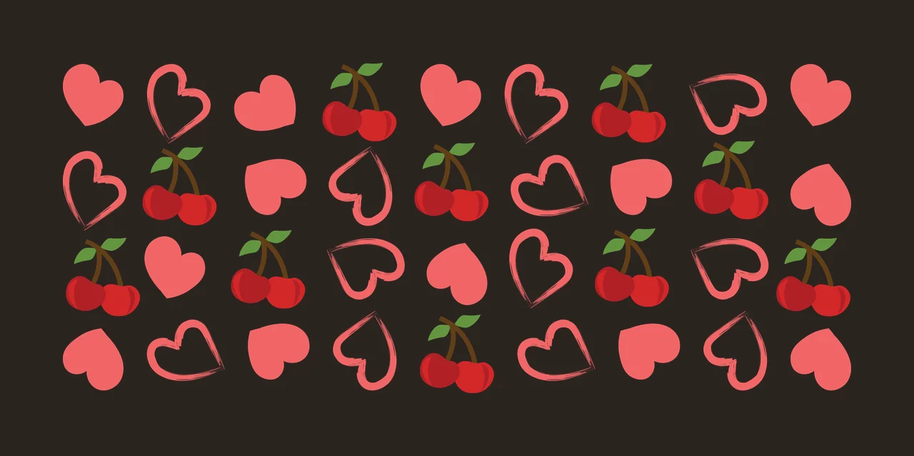 Hearts Can Glass Wrap Cherry And Heart Pattern Cherries Repeating contrast preview thumbnail
