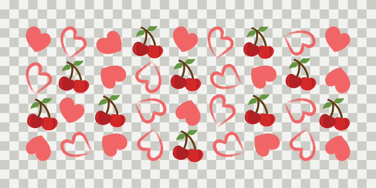 Hearts Can Glass Wrap Cherry And Heart Pattern Cherries Repeating transparency and detail preview thumbnail