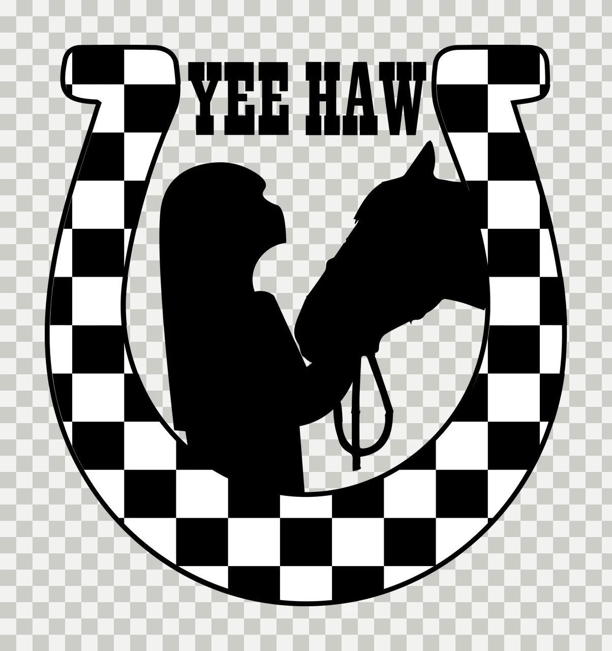 Horse Yee Haw Horseshoe Head Graphic facing silhouette black transparency and detail preview thumbnail