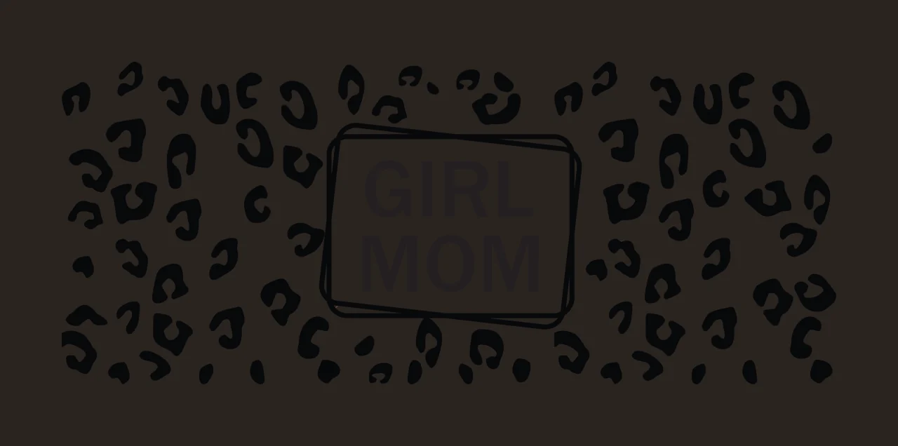GIRL MOM Can Glass Wrap Design with Leopard Print Pattern and Black Rectangle Frame Typography contrast preview thumbnail
