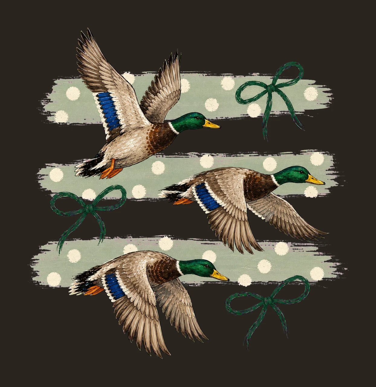 Vintage Retro Mallard Duck Polka Dot Bows Variation B contrast preview thumbnail