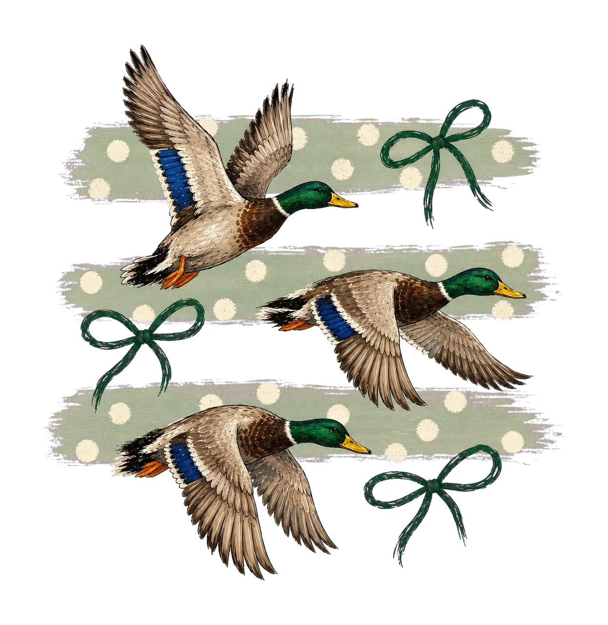 Vintage Retro Mallard Duck Polka Dot Bows Variation B