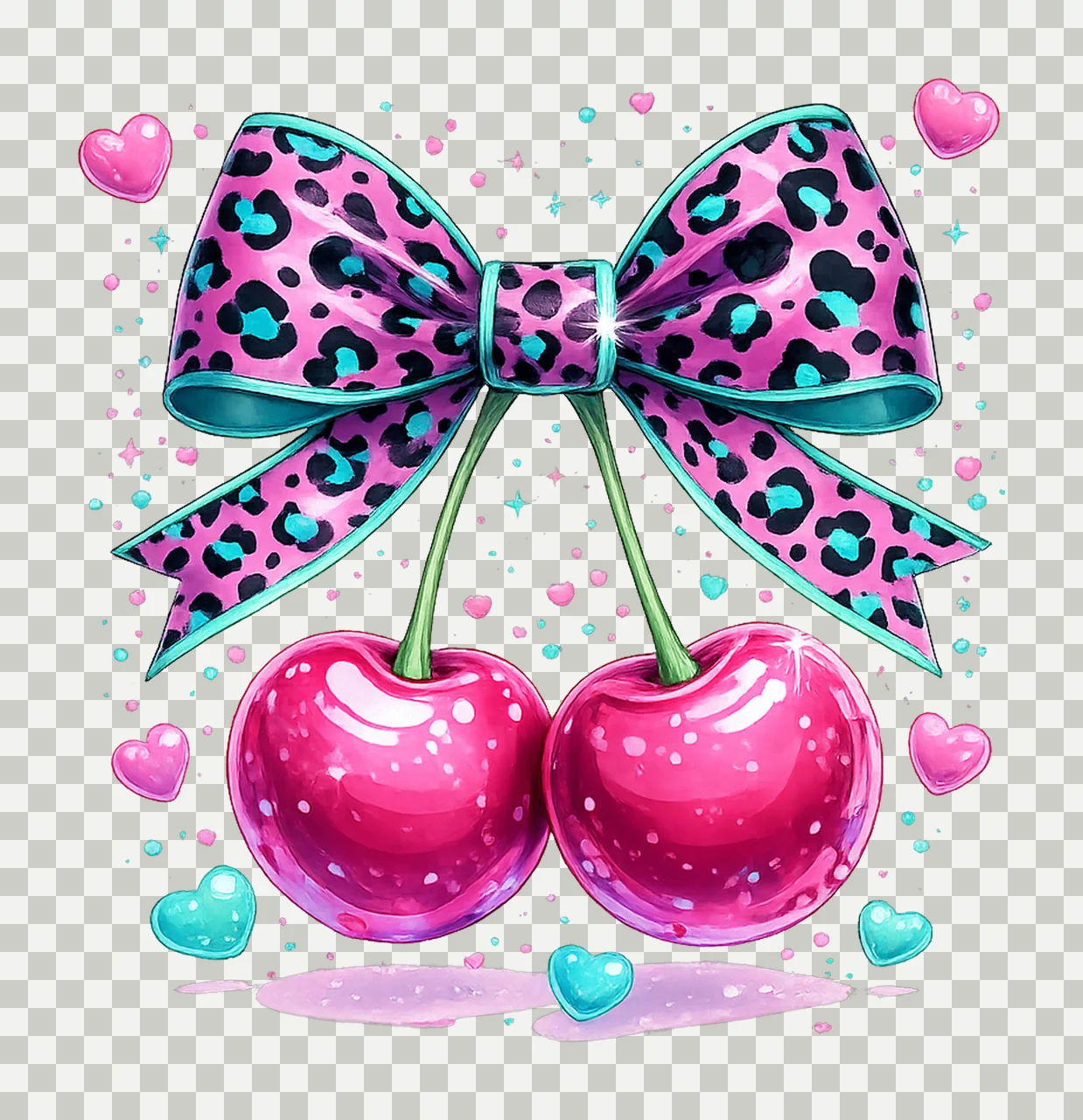 Cheetah Bow Cherries Neon Aesthetic Coquette Artwork Fun transparency and detail preview thumbnail