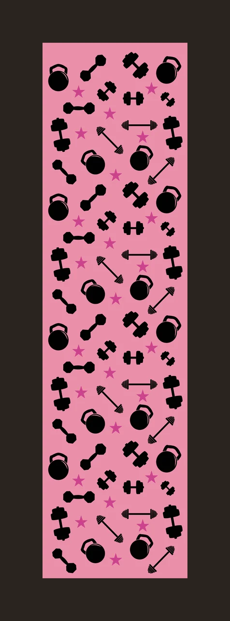 Silhouette Design of Gym equipment and star pattern with black dumbbell, black kettlebell and pink star contrast preview thumbnail