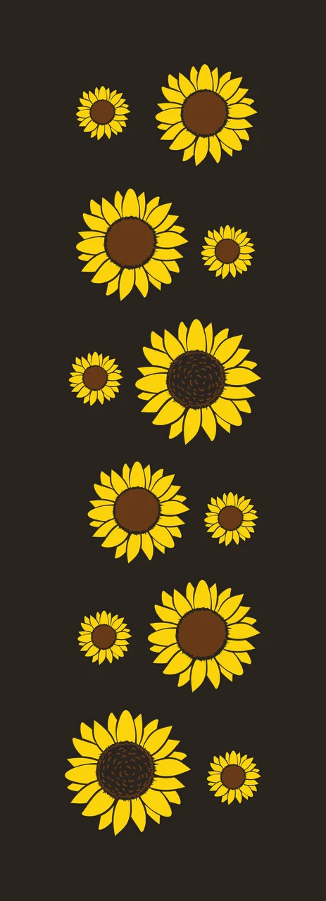 Sunflower heads Illustration with yellow petals, brown seed centers, black outlines and flower blossoms in white contrast preview thumbnail