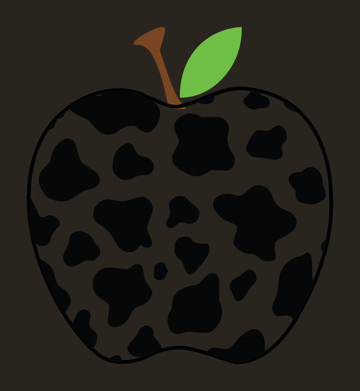 Apple Fruit With Cow Pattern Outline decorating stem leaf patches contrast preview thumbnail