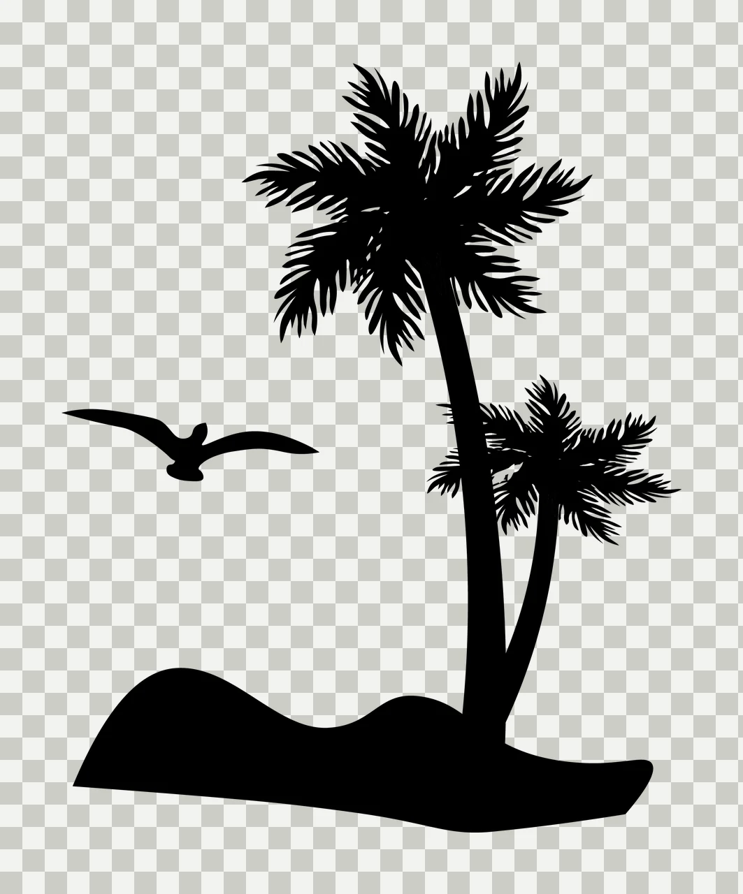 Palm Tree Trees On Island With Bird sky silhouette black white transparency and detail preview thumbnail