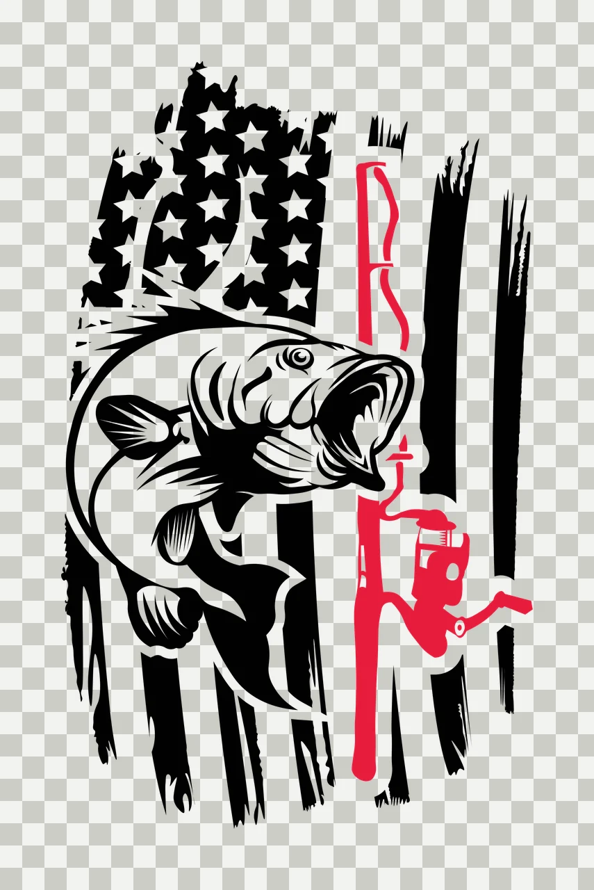 Fishing Fish And Flag Graphic Design jumping reel stars stripes transparency and detail preview thumbnail