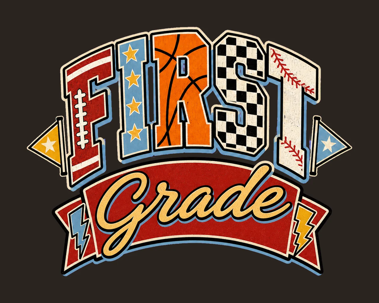 Retro Back to School Boys First Grade Sports sublimation contrast preview thumbnail