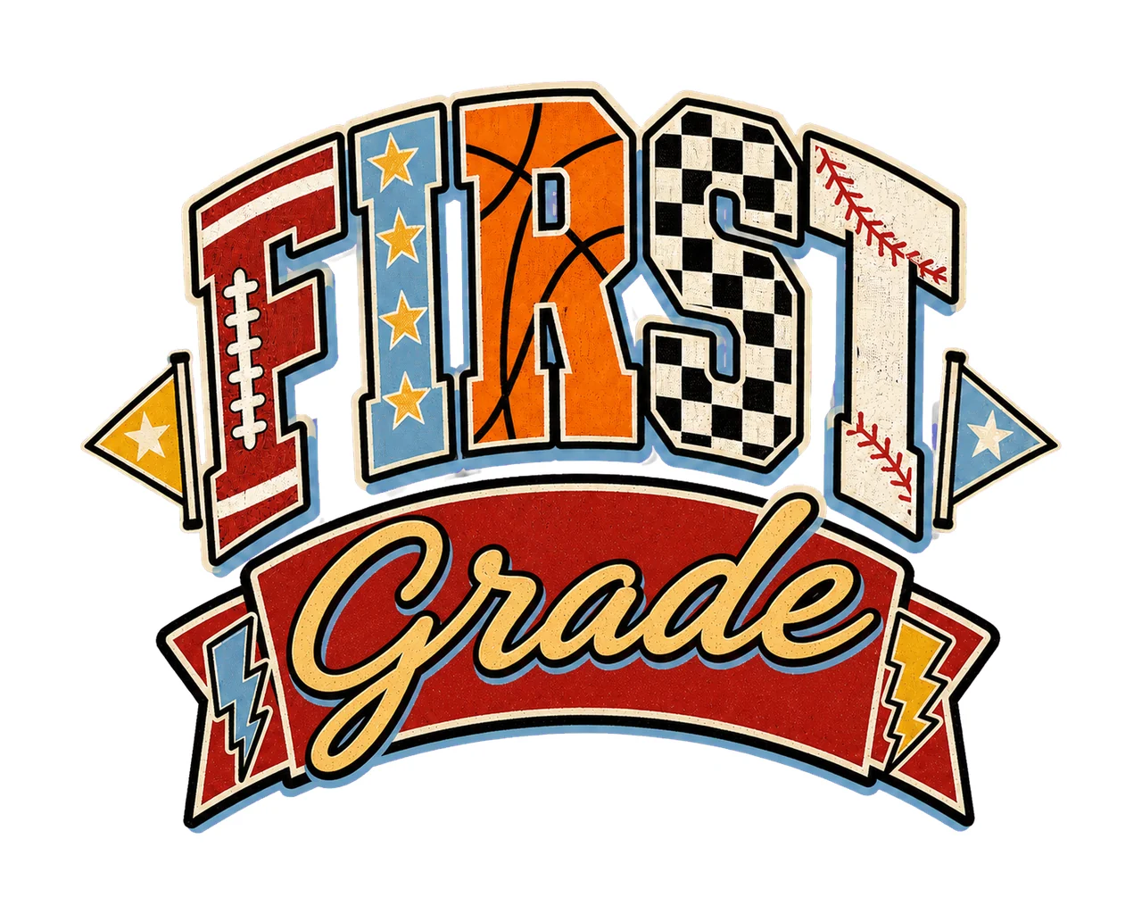 Retro Back to School Boys First Grade Sports sublimation