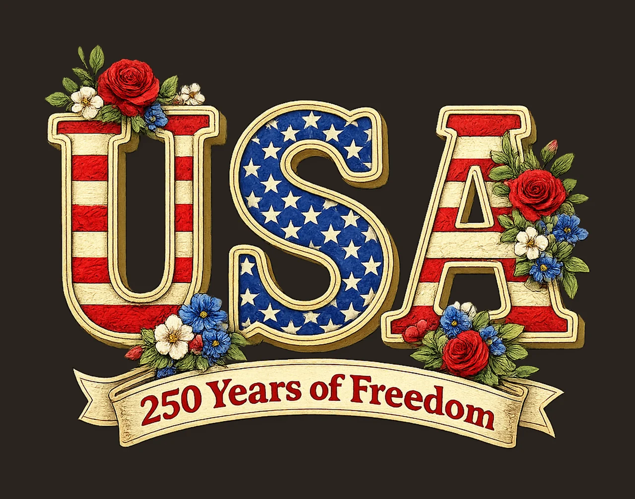 250th Anniversary America Faux Yarn Patriotic Floral contrast preview thumbnail