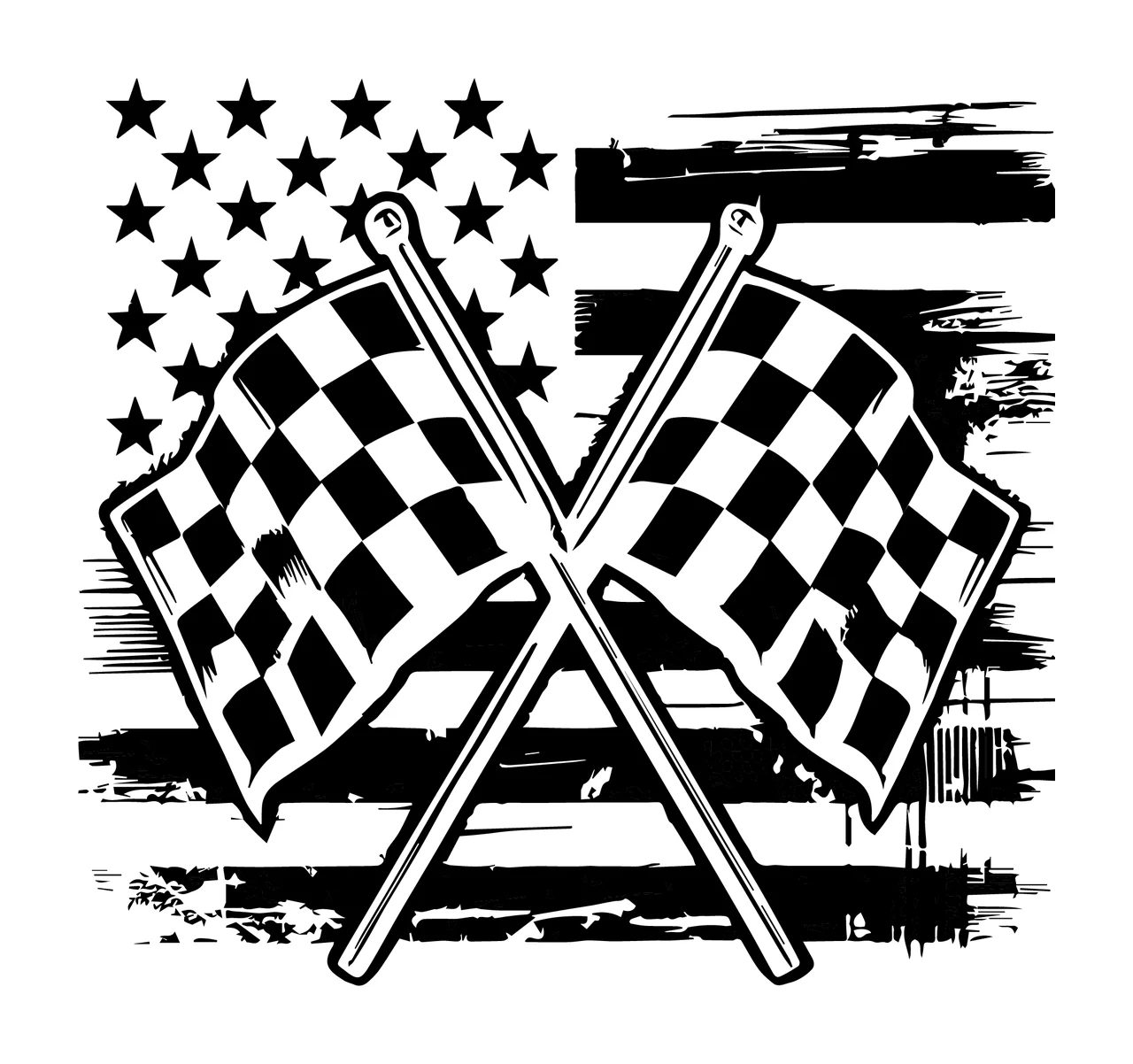 Flag Crossed Racing Flags With Background checkered distressed
