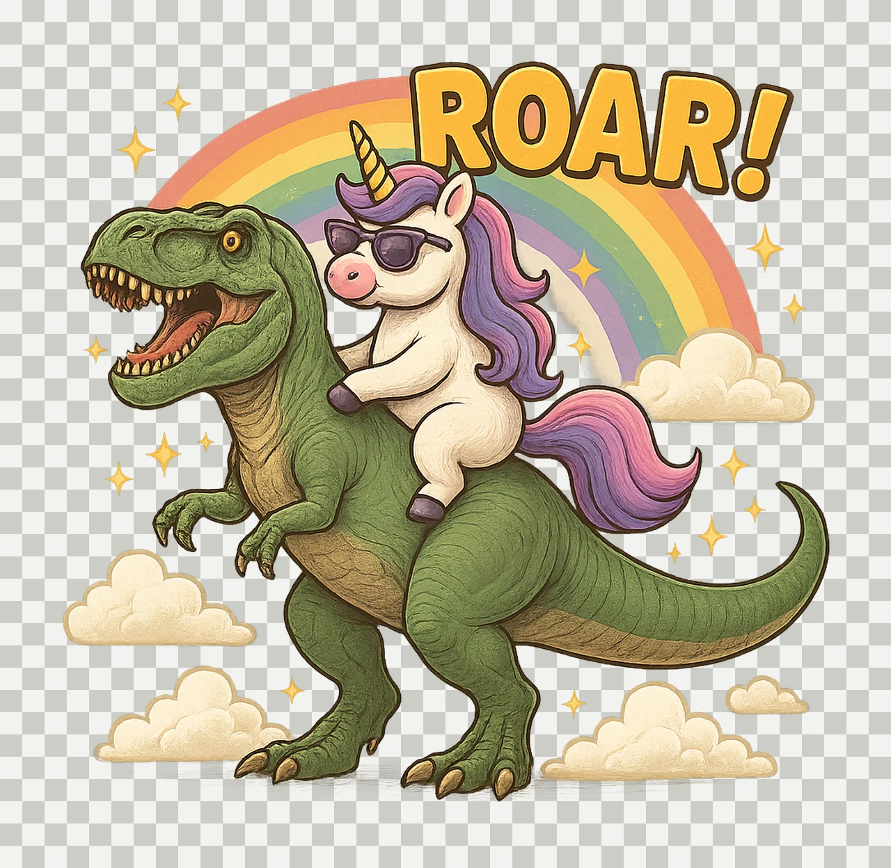 Rex Dinosaur Funny Unicorn Design Rainbow Fantasy Kids Shirt transparency and detail preview thumbnail
