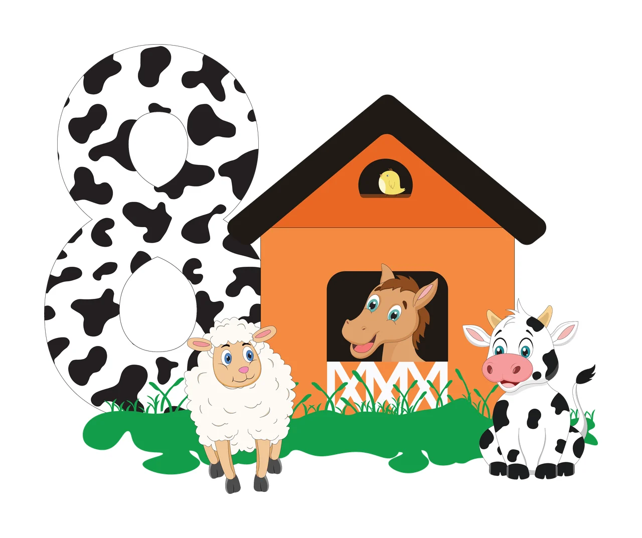 Farm Black Silhouette Of Number Eight With House standing cow