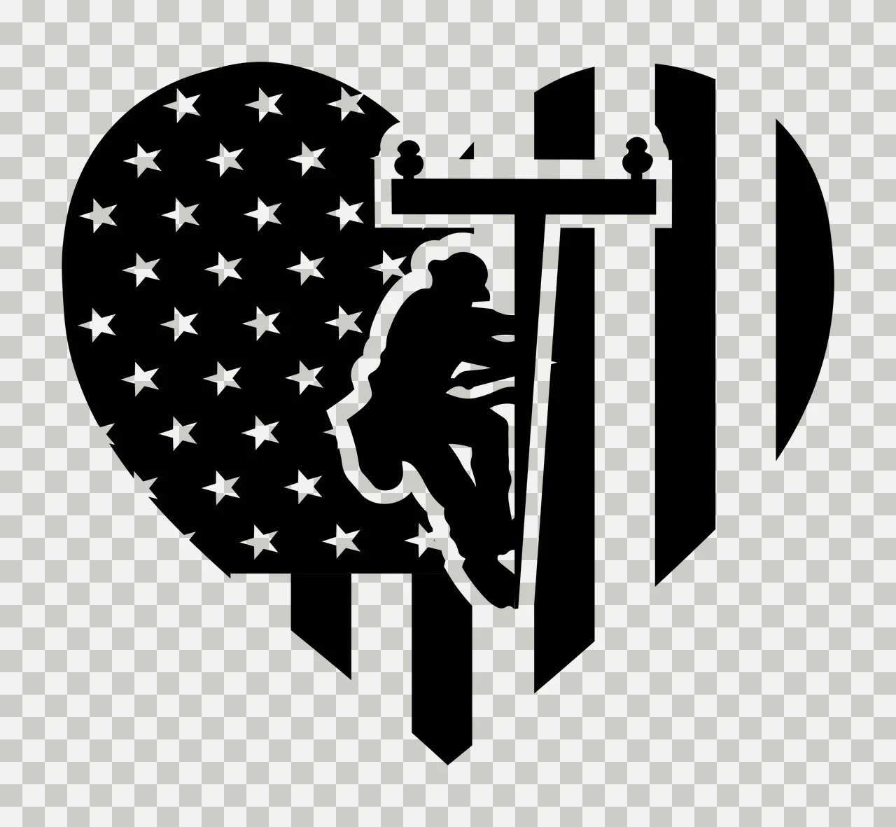 Heart Shape Flag With Utility Pole climbing stars stripes human transparency and detail preview thumbnail