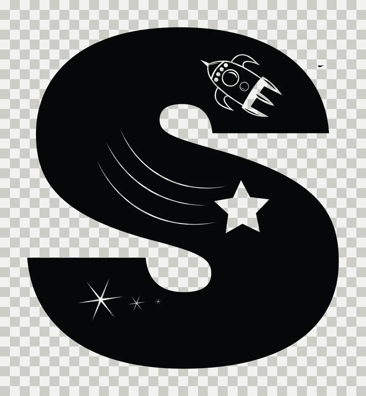 Space S Letter With Rocket transparency and detail preview thumbnail