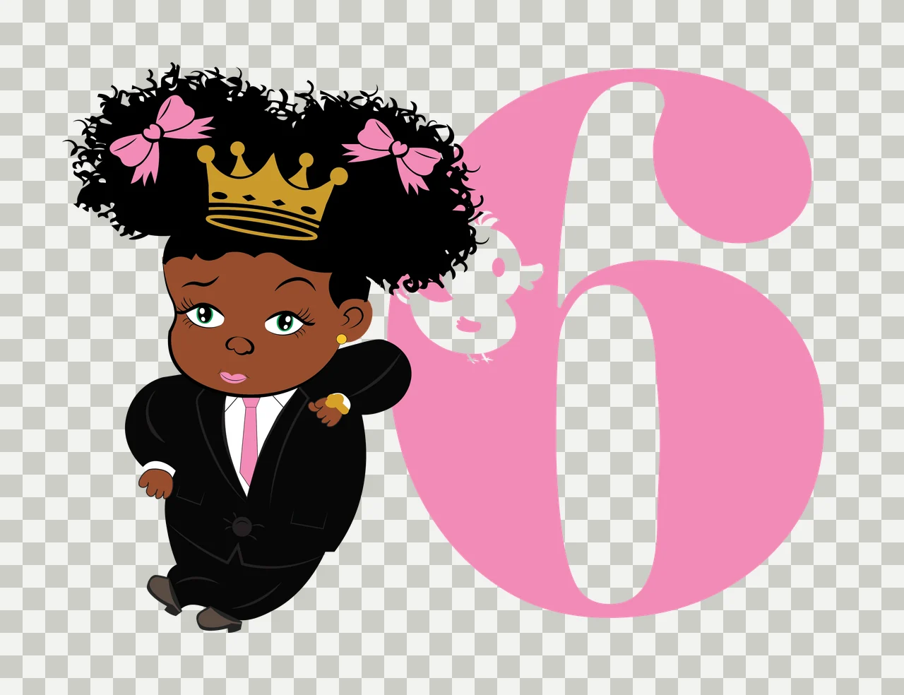 Black 6 Silhouette Of A Curly Haired Figure standing number six transparency and detail preview thumbnail