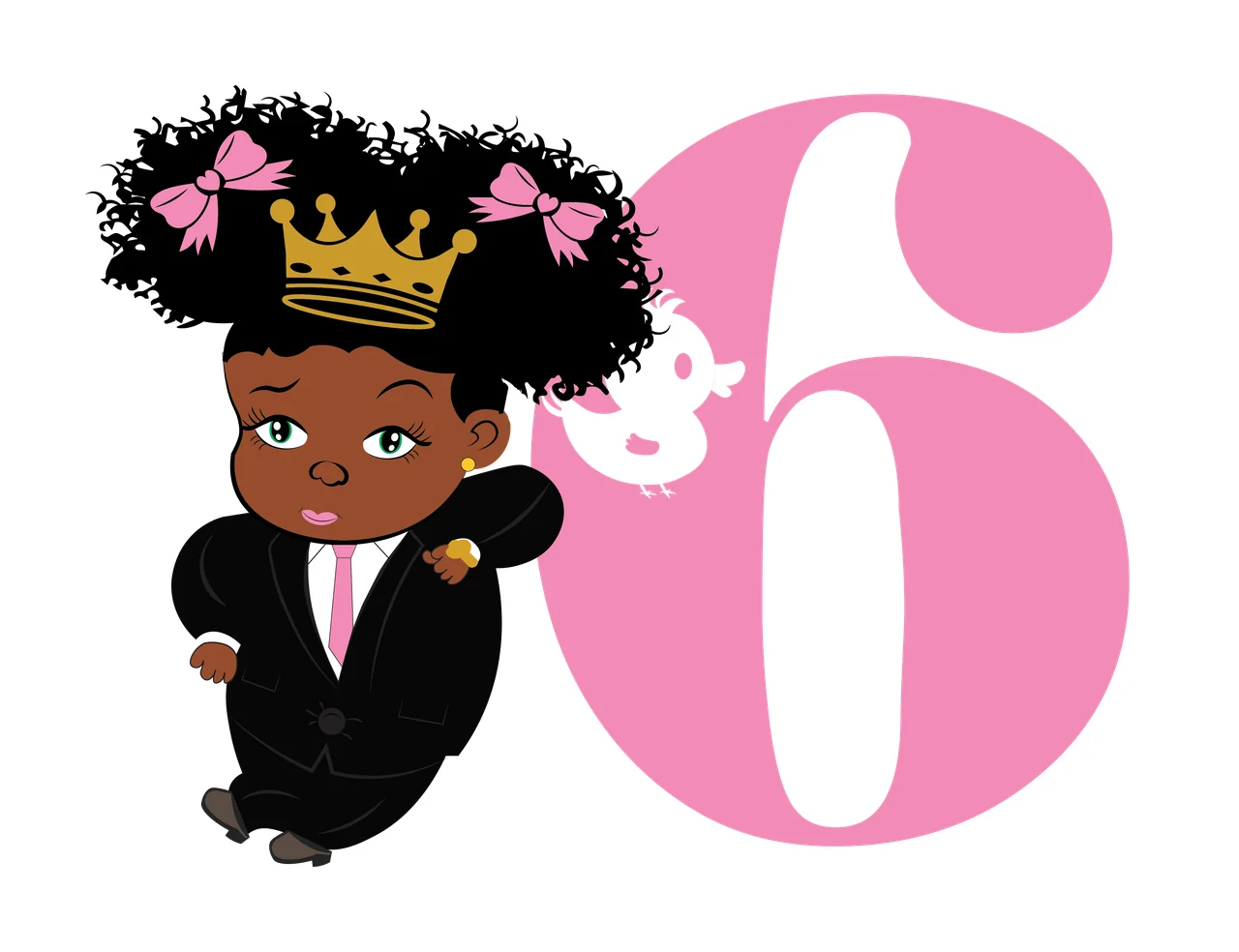 Black 6 Silhouette Of A Curly Haired Figure standing number six