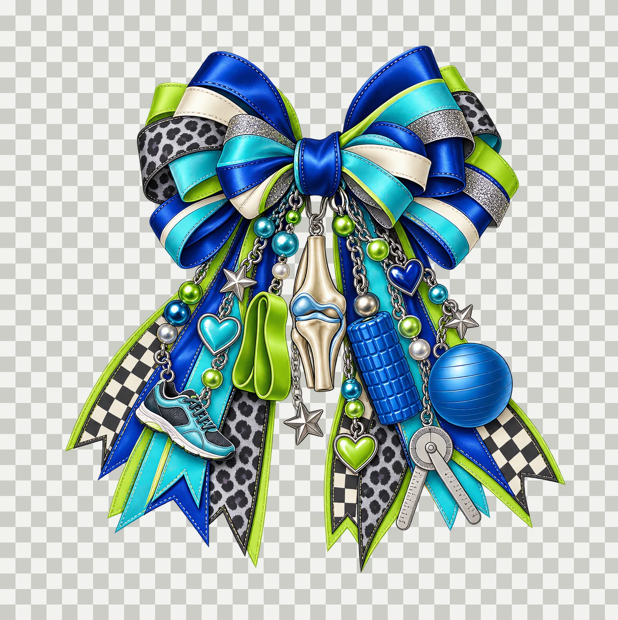 Physical Therapy Awareness PNG, Knee Joint and Dumbbell Coquette Bow, No Text Sublimation Clipart, Transparent Digital Download transparency and detail preview thumbnail