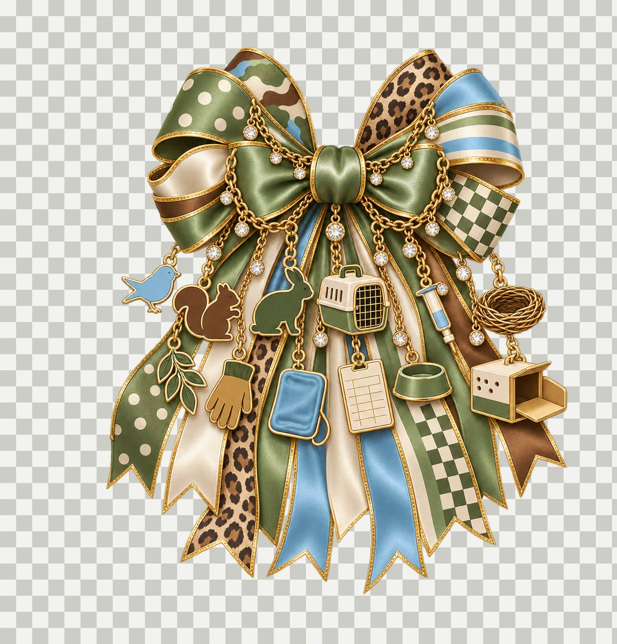 Wildlife Rehabilitator Bow Charm PNG, Gold Chain Charms, Transparent Sublimation Design, Digital Download transparency and detail preview thumbnail