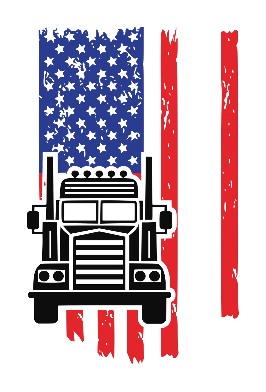 Truck Silhouette With Horizontal Grille Over Vertical Distressed flag
