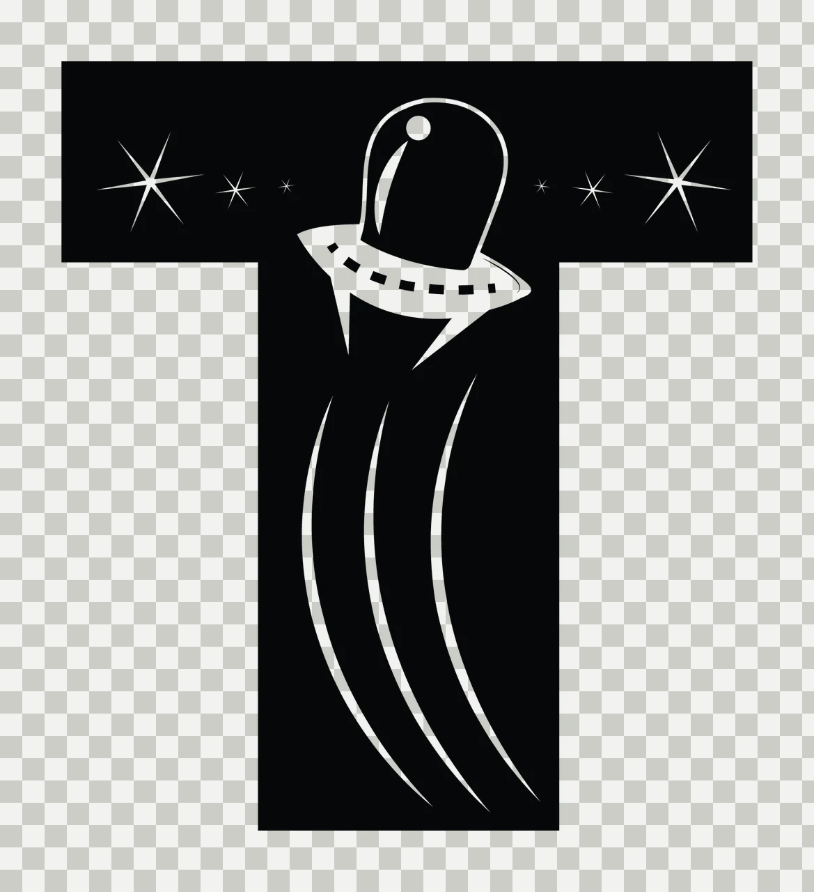 Space T Letter With Flying Saucer Illustration transparency and detail preview thumbnail