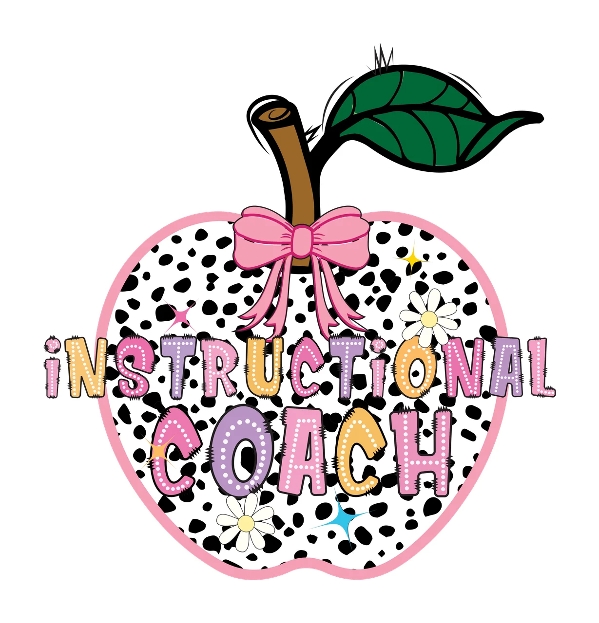 Apple Silhouette With Leaf And Dots standing dot black white