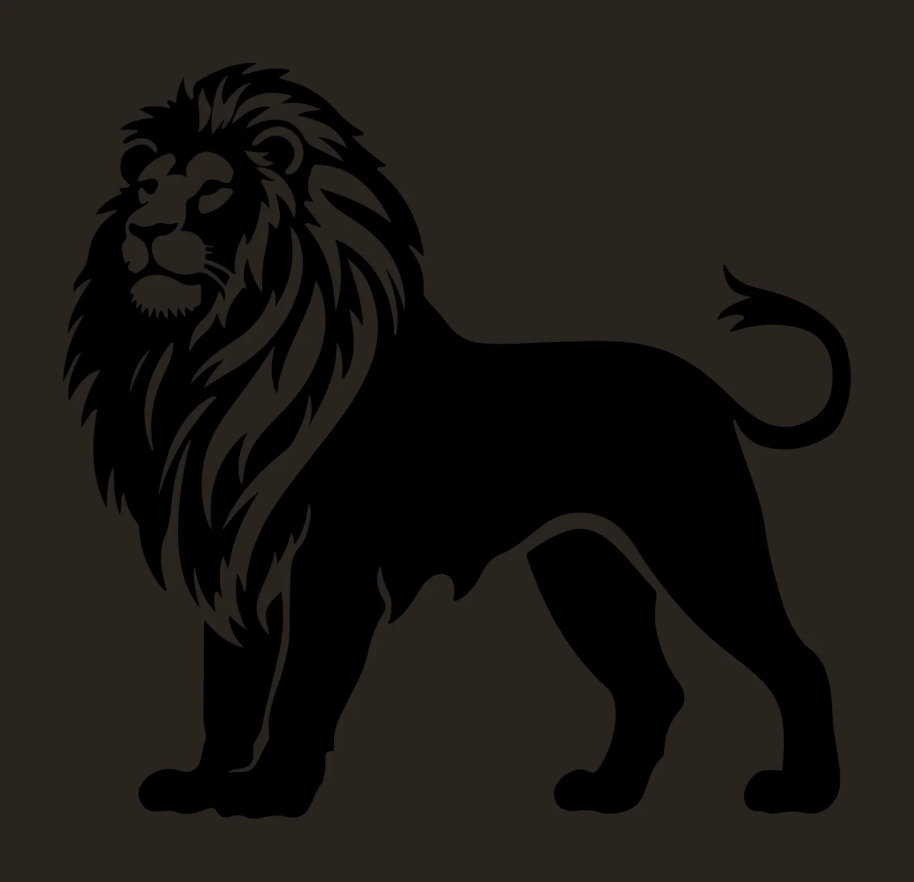Lion Standing Silhouette Side View mane tail black animal feline contrast preview thumbnail