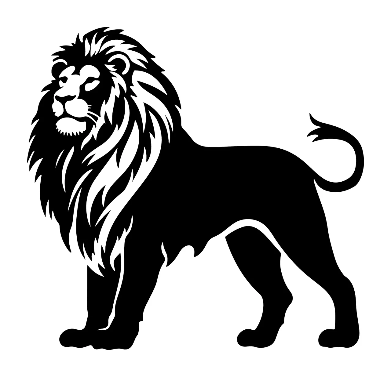 Lion Standing Silhouette Side View mane tail black animal feline