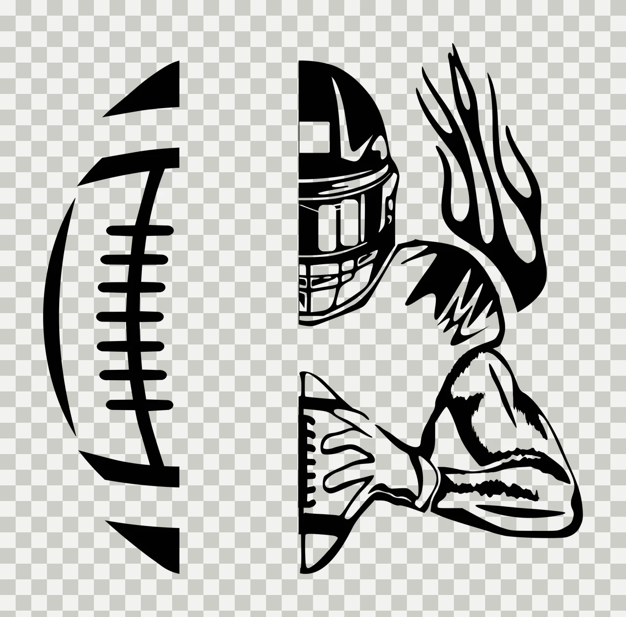 Split View Of Football And Helmeted Player holding ball helmet transparency and detail preview thumbnail