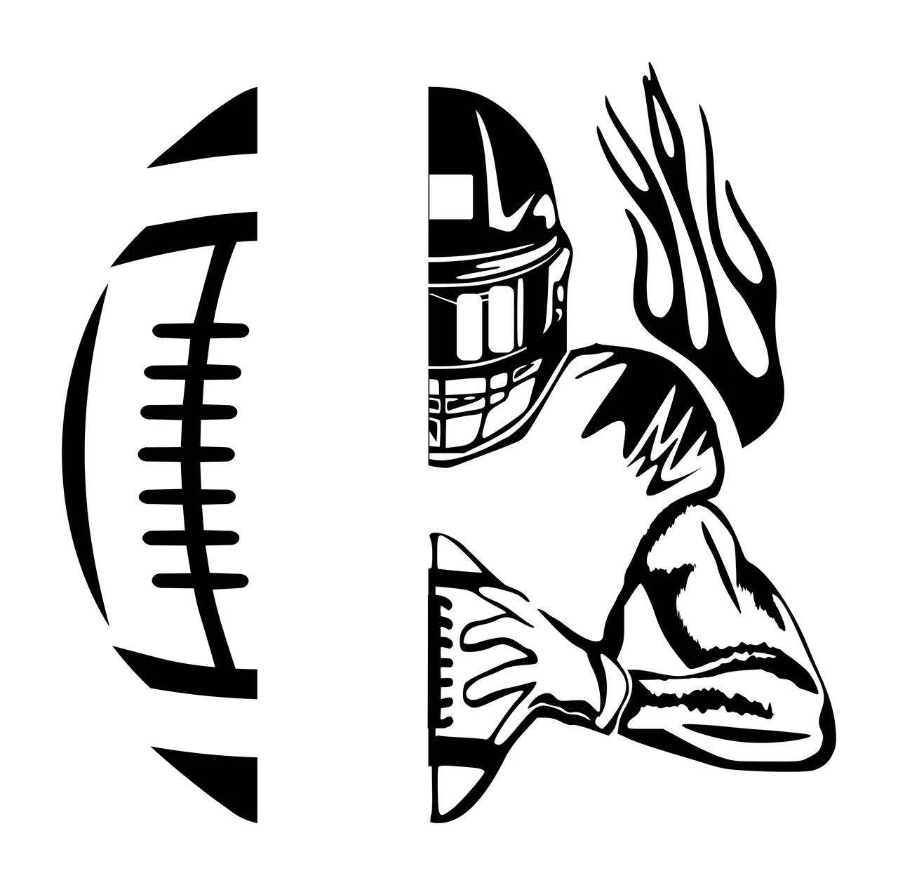 Split View Of Football And Helmeted Player holding ball helmet