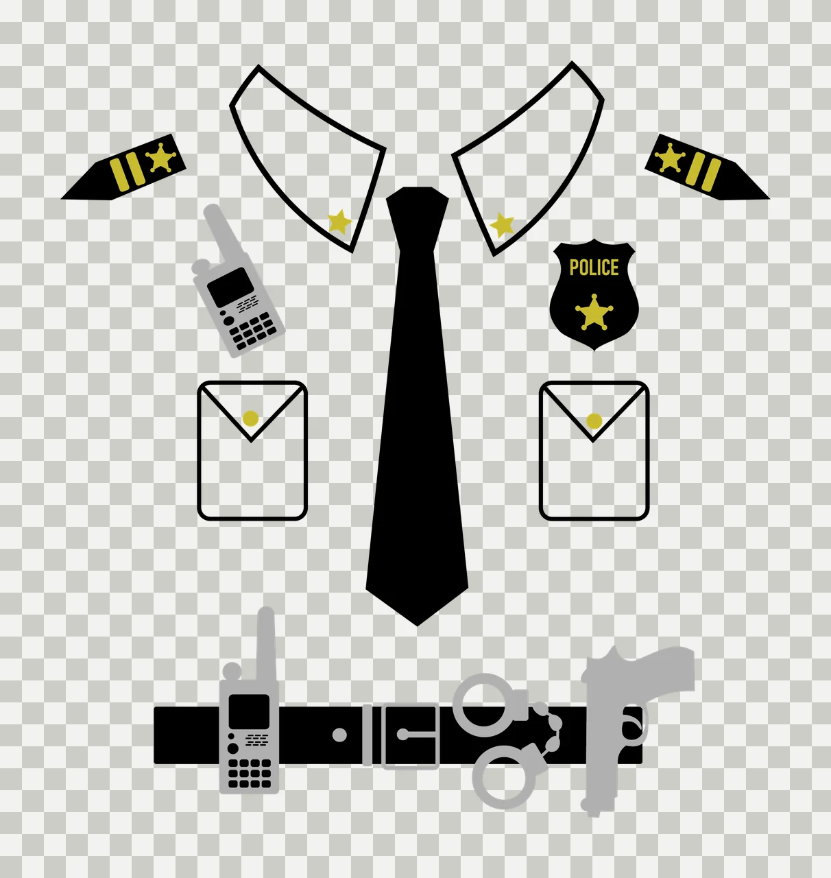 Police Collage Of Uniform Tactical Items components arranged transparency and detail preview thumbnail