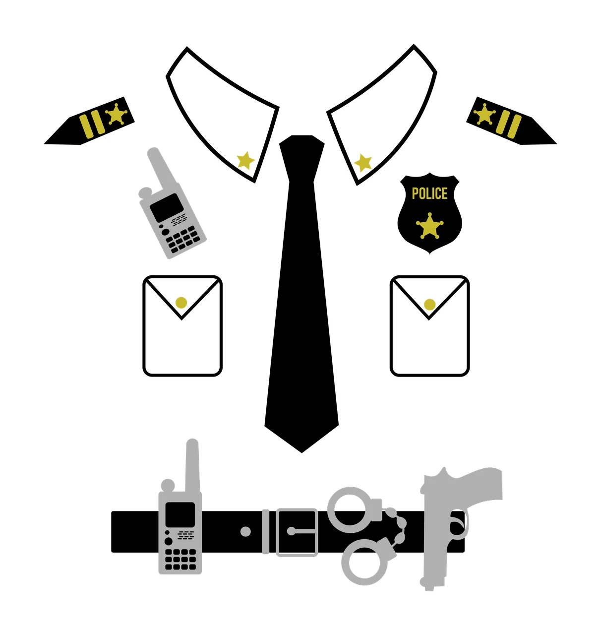 Police Collage Of Uniform Tactical Items components arranged