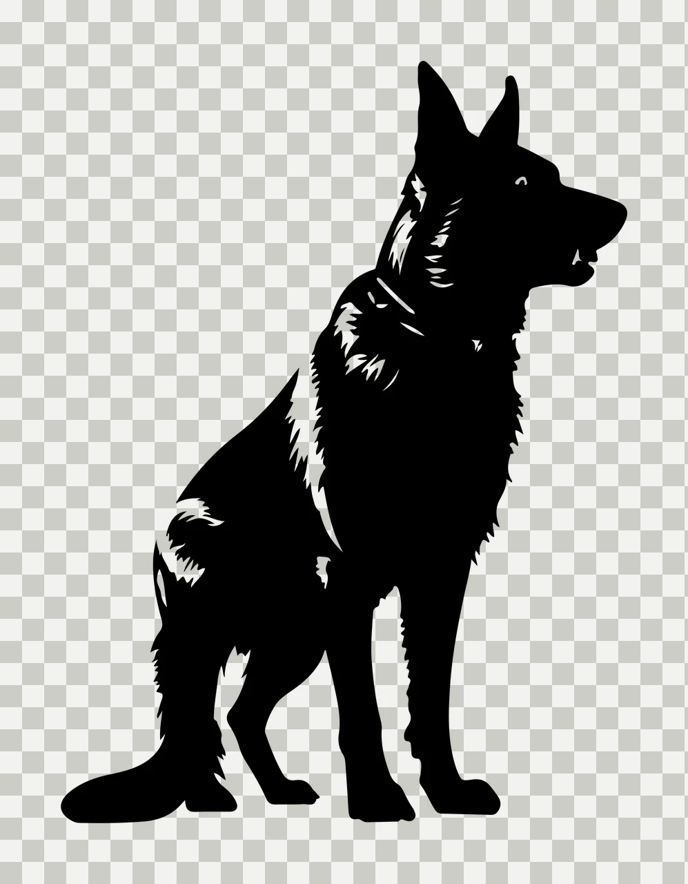 Dog Sitting Silhouette Facing Right ear tail black animal pet transparency and detail preview thumbnail