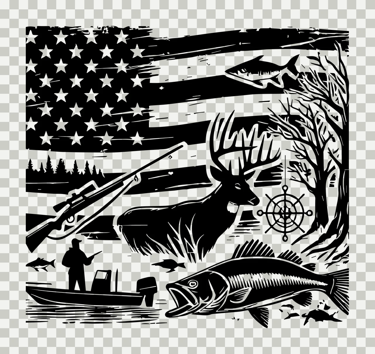 Fishing Outdoor Themes With Us Flag Graphic elements rifle transparency and detail preview thumbnail