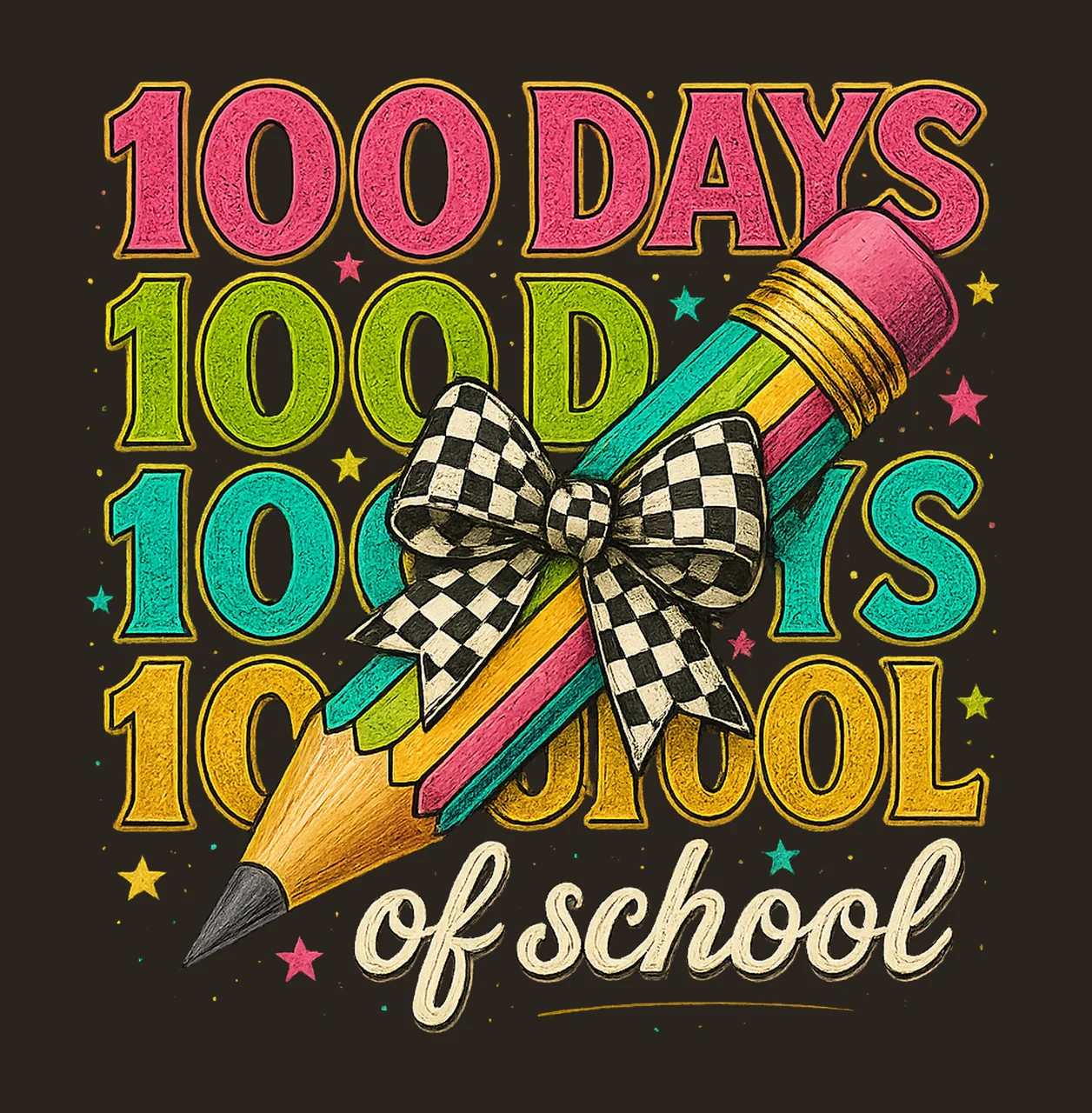 100 Days of School Faux Yarn Brushstroke Design Teacher contrast preview thumbnail