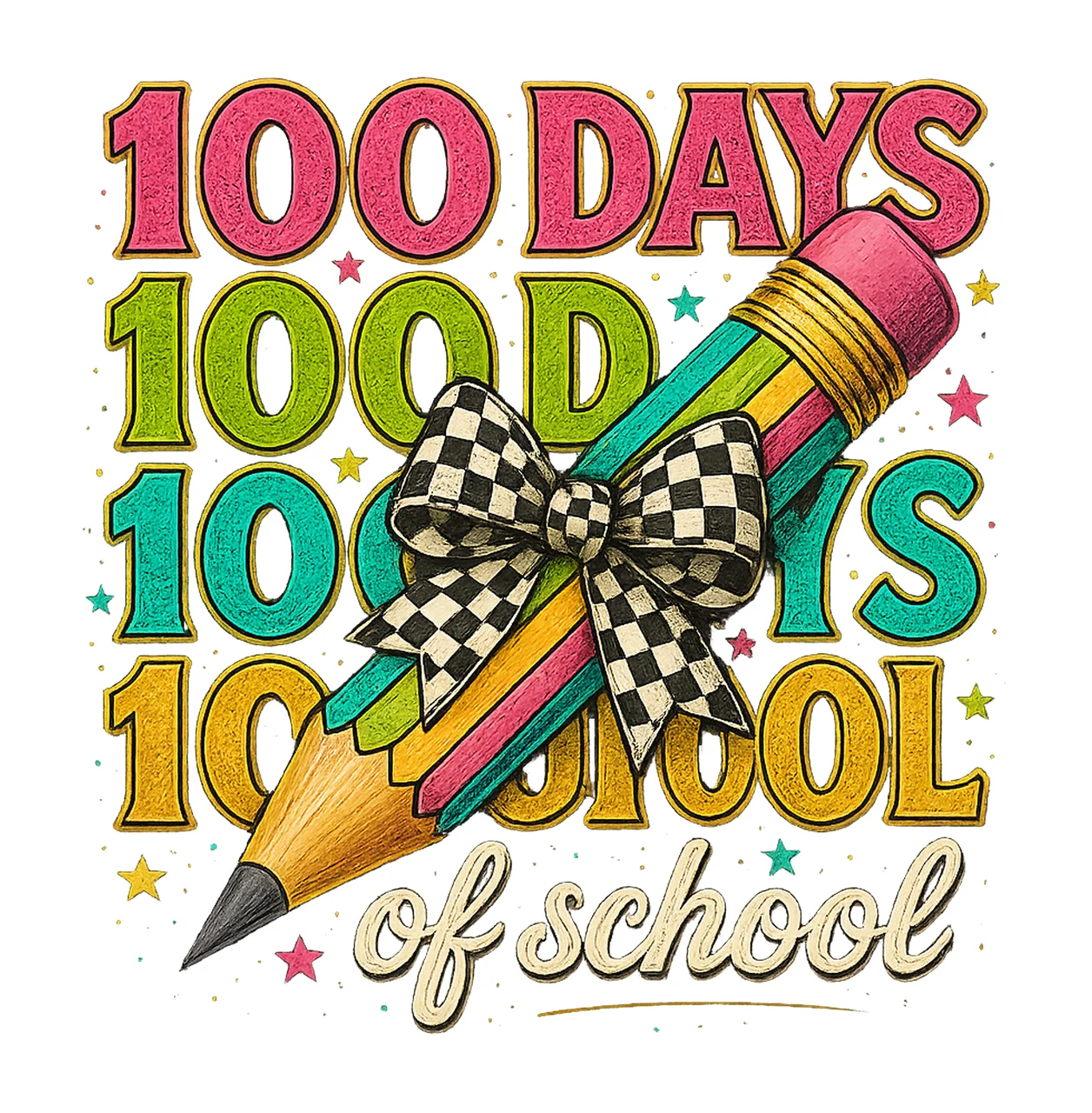 100 Days of School Faux Yarn Brushstroke Design Teacher