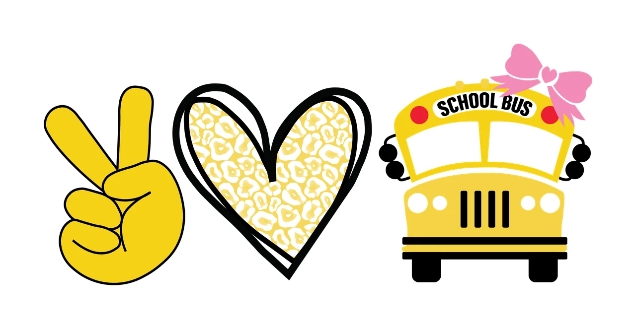 School Bus Peace Heart And Graphic symbols sign bow black white