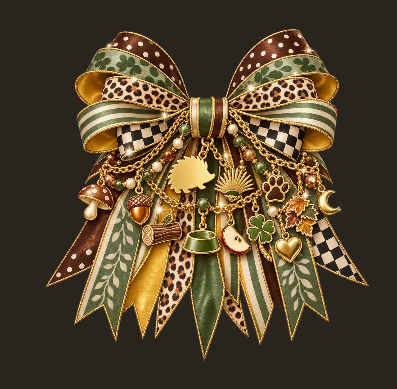 Hedgehog Lover Bow Charm PNG, Themed Gold Chain Charms, Coquette Ribbon Sublimation Design, Transparent Digital Download contrast preview thumbnail
