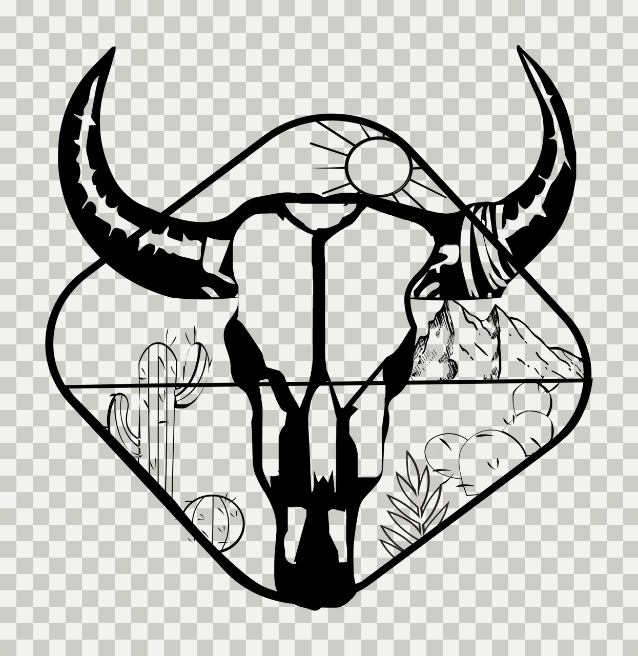 Can Glass Wrap Bull Skull Silhouette With Desert containing landscape transparency and detail preview thumbnail