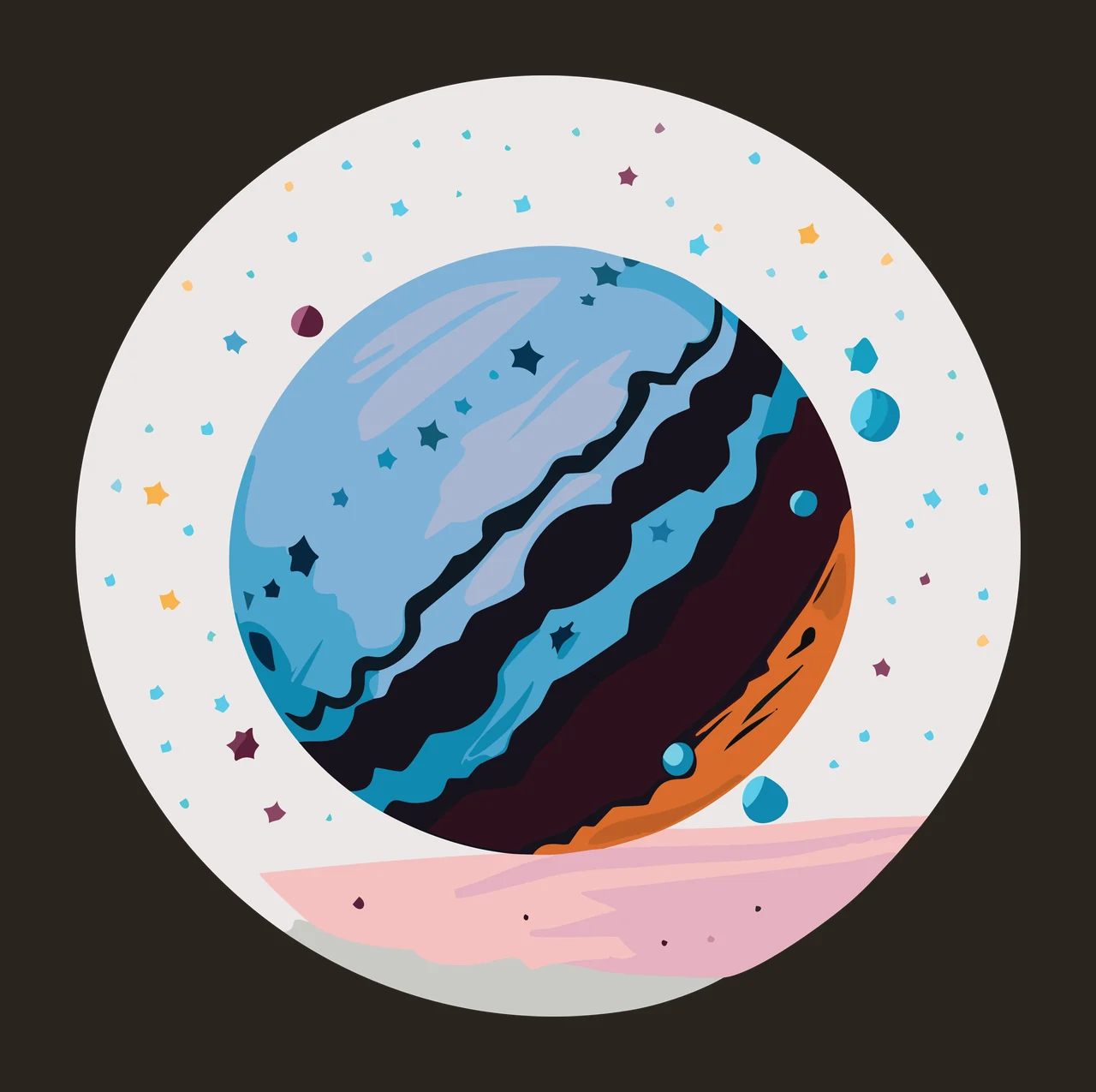 Space Sphere And Surface Within Black Circle line drawing white contrast preview thumbnail