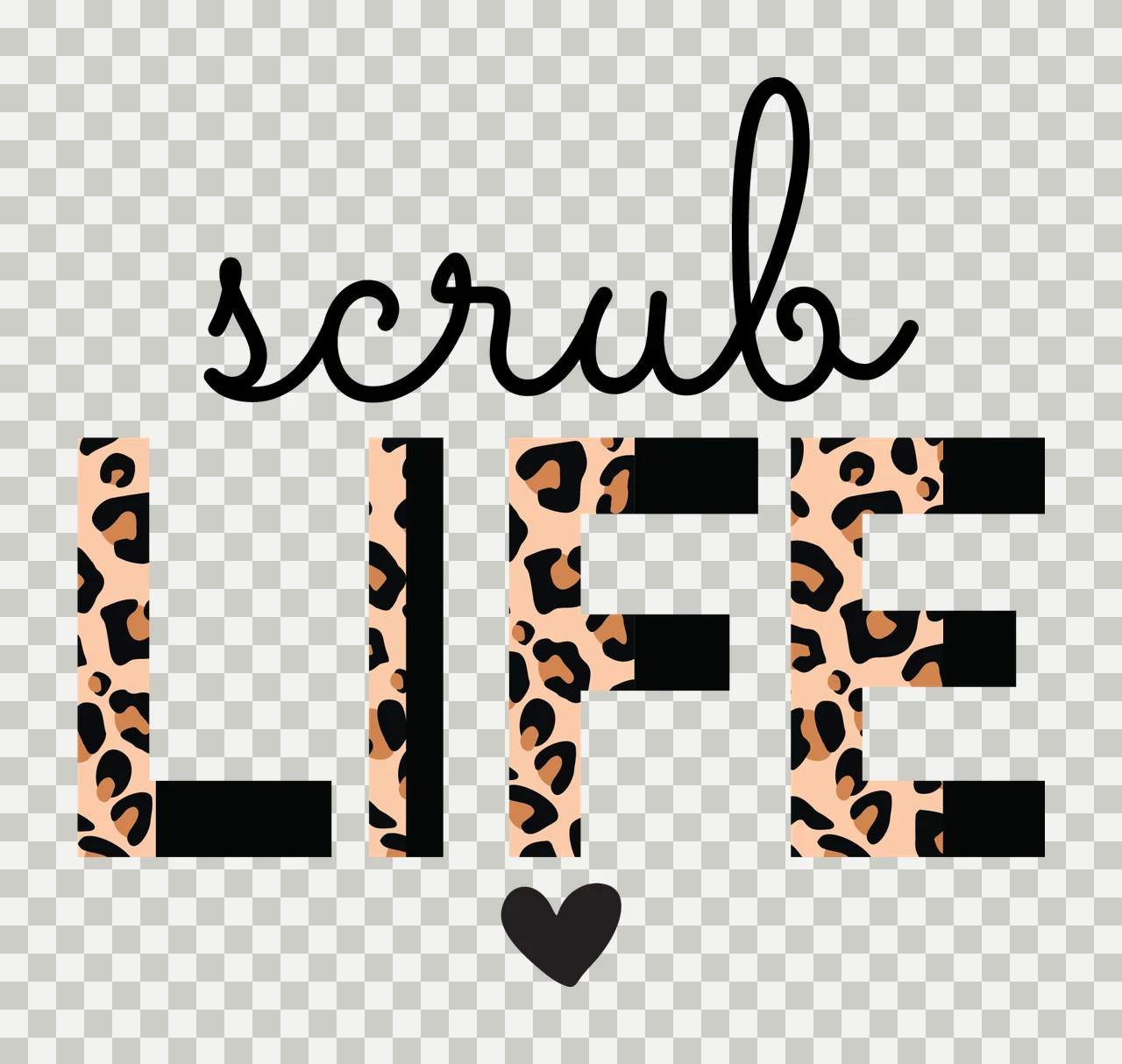 Scrub Life With Leopard Print typography displaying heart black transparency and detail preview thumbnail