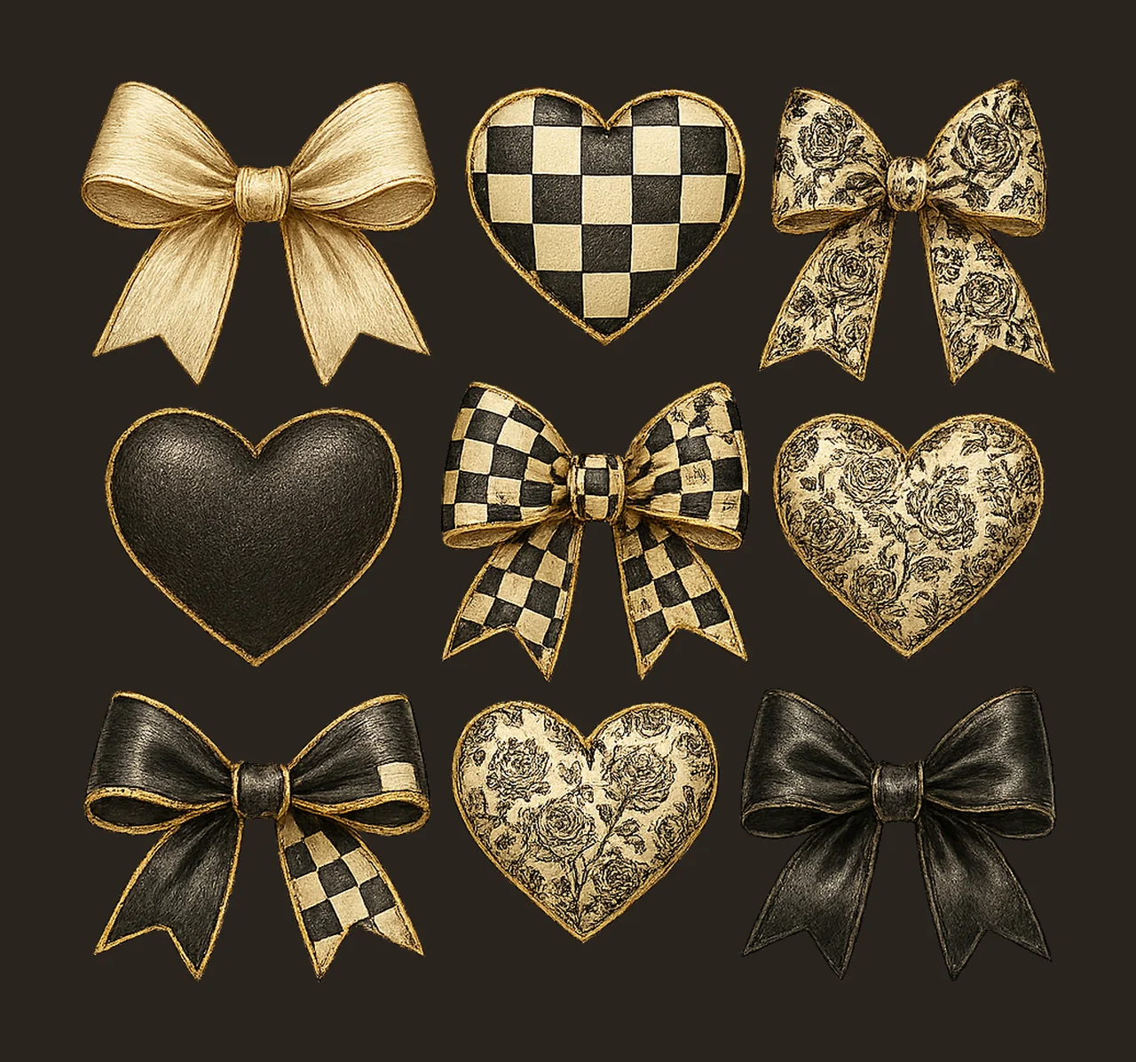 Coquette Valentine Checkered Bow Black Heart Sublimation contrast preview thumbnail