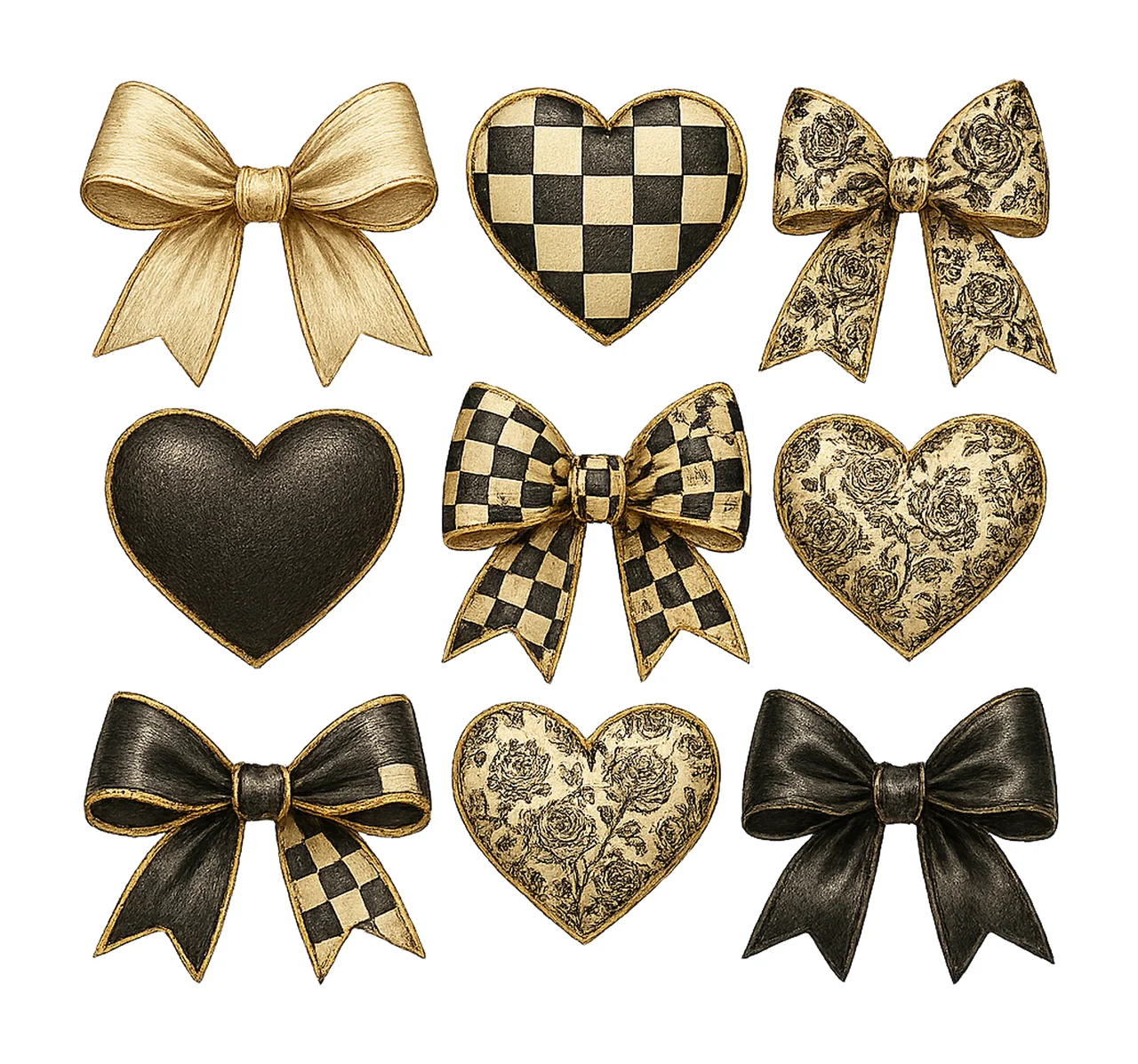 Coquette Valentine Checkered Bow Black Heart Sublimation