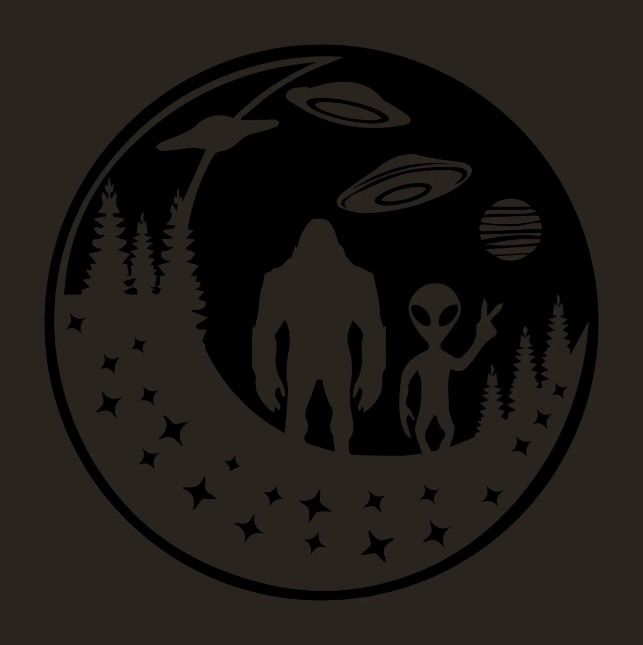 Alien And Bigfoot Circular Graphic Mythical creatures Stand contrast preview thumbnail