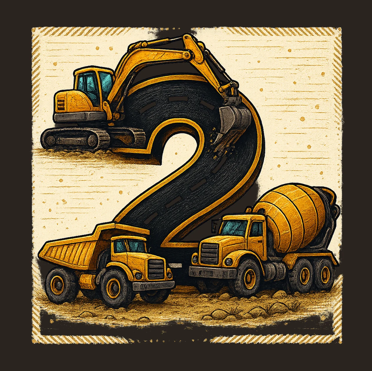 2nd Birthday Construction Number Birthday Sublimation Design contrast preview thumbnail